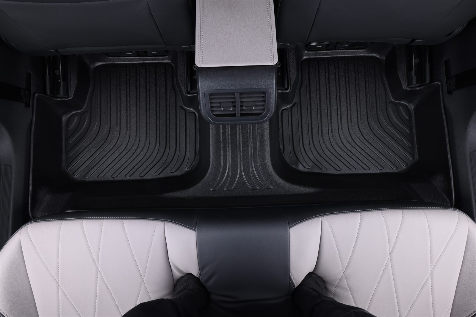 Custom-fit TPE car floor mats installed in vehicle rear row
